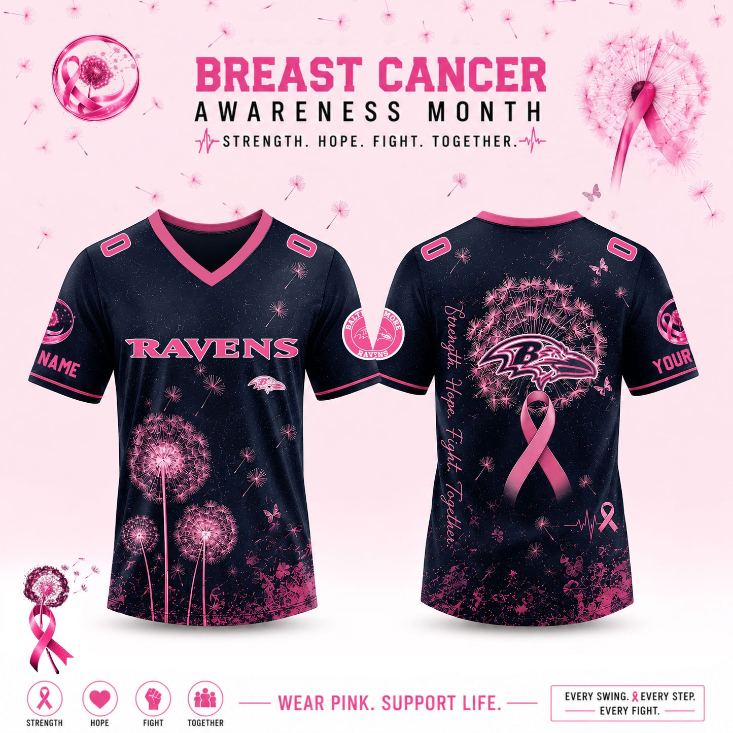 Limited Edition Baltimore Ravens 2026 Breast Cancer Awareness x Dandelion of Hope Jersey
