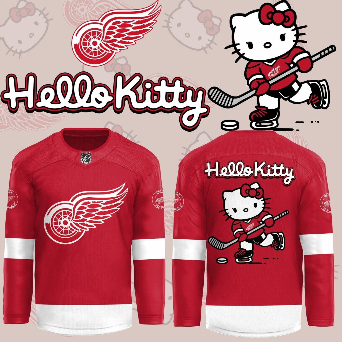 Detroit Red Wings X Hello Kitty RED Hockey Jersey