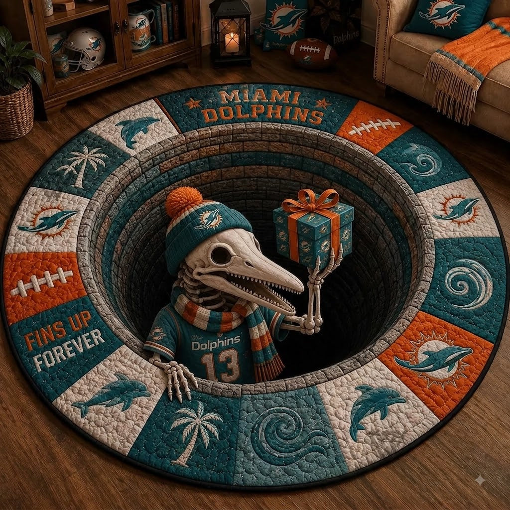 Limited Edition Miami Dolphins 2026 Halloween Quilted Round Rug, Mats