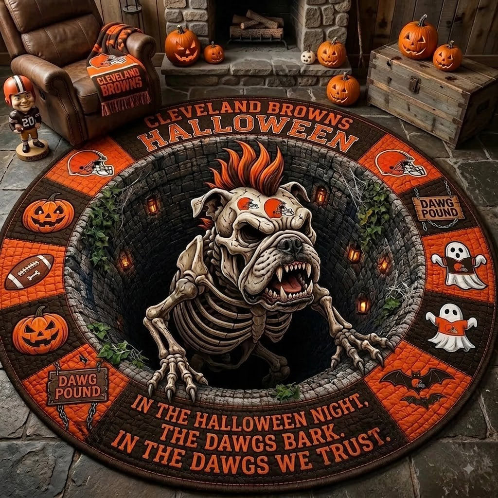 Limited Edition Cleveland Browns 2026 Halloween Quilted Round Rug, Mats