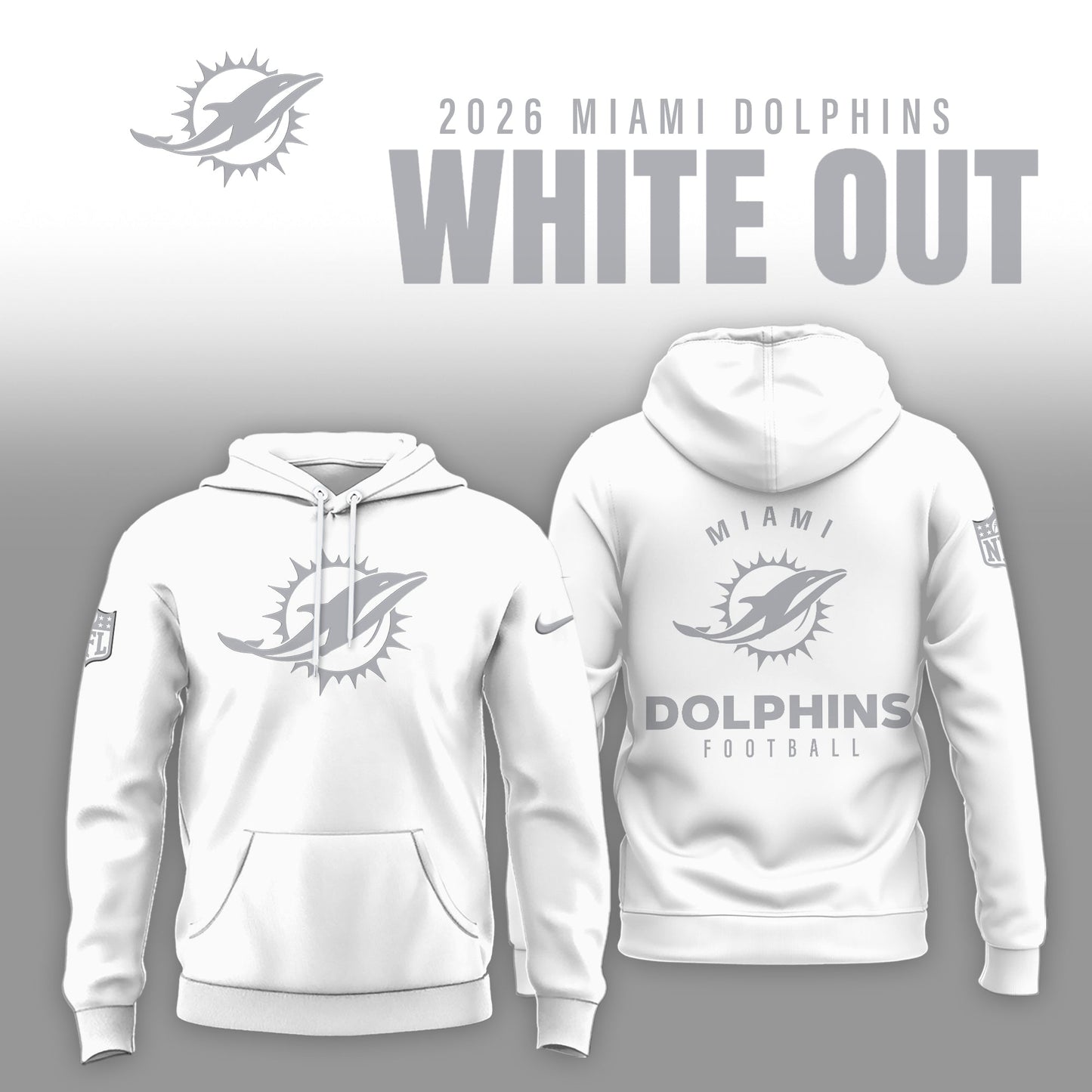Miami Dolphins 2025 Winter White Out Combo Hoodie