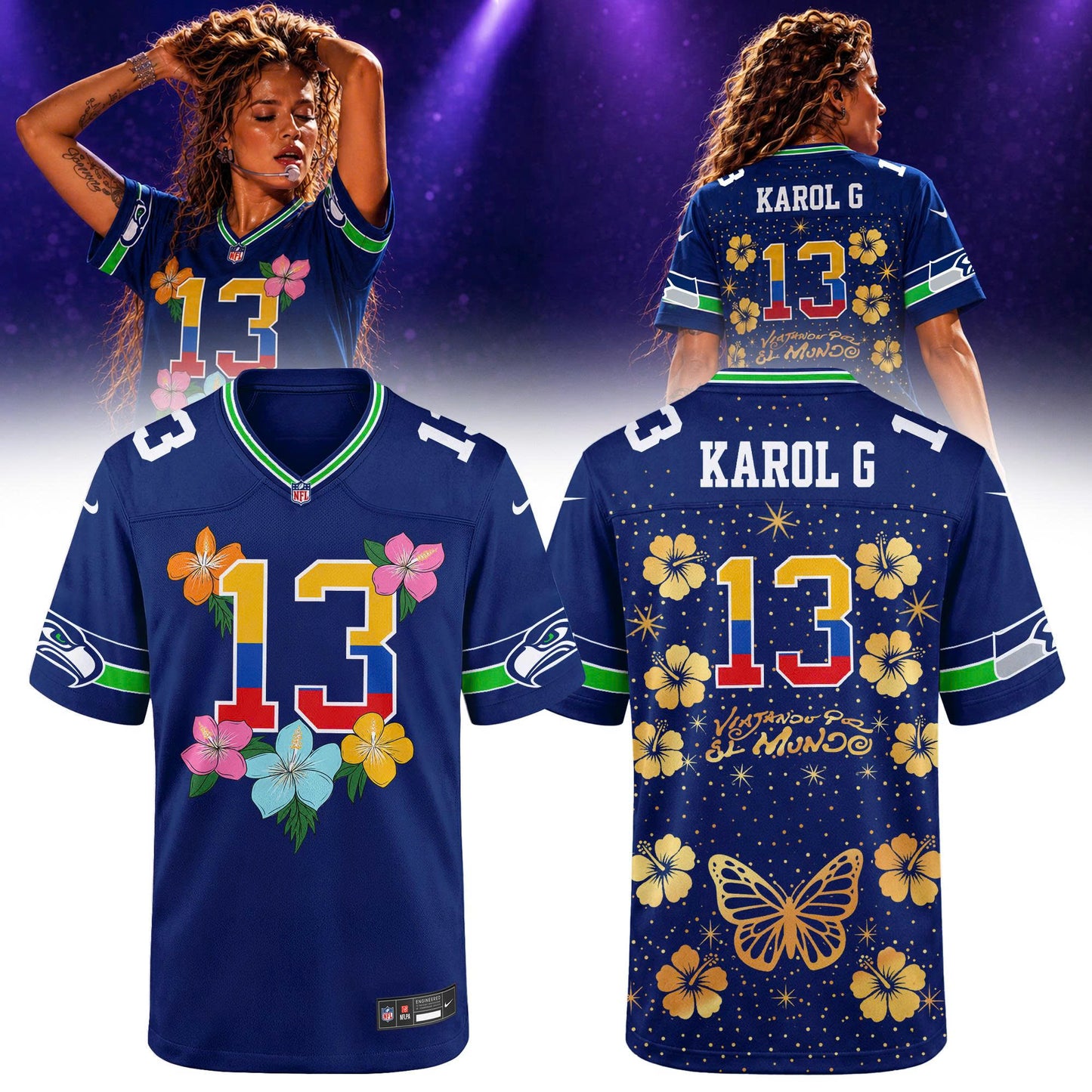 Seattle Seahawks x Karol G Viajando Por El Mundo Tropitour 2027 Jersey