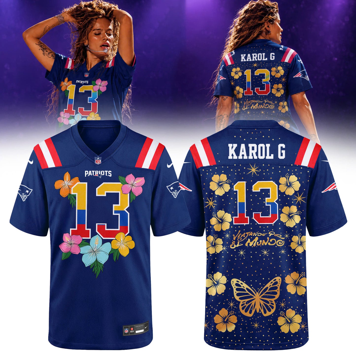 New England Patriots x Karol G Viajando Por El Mundo Tropitour 2027 Jersey