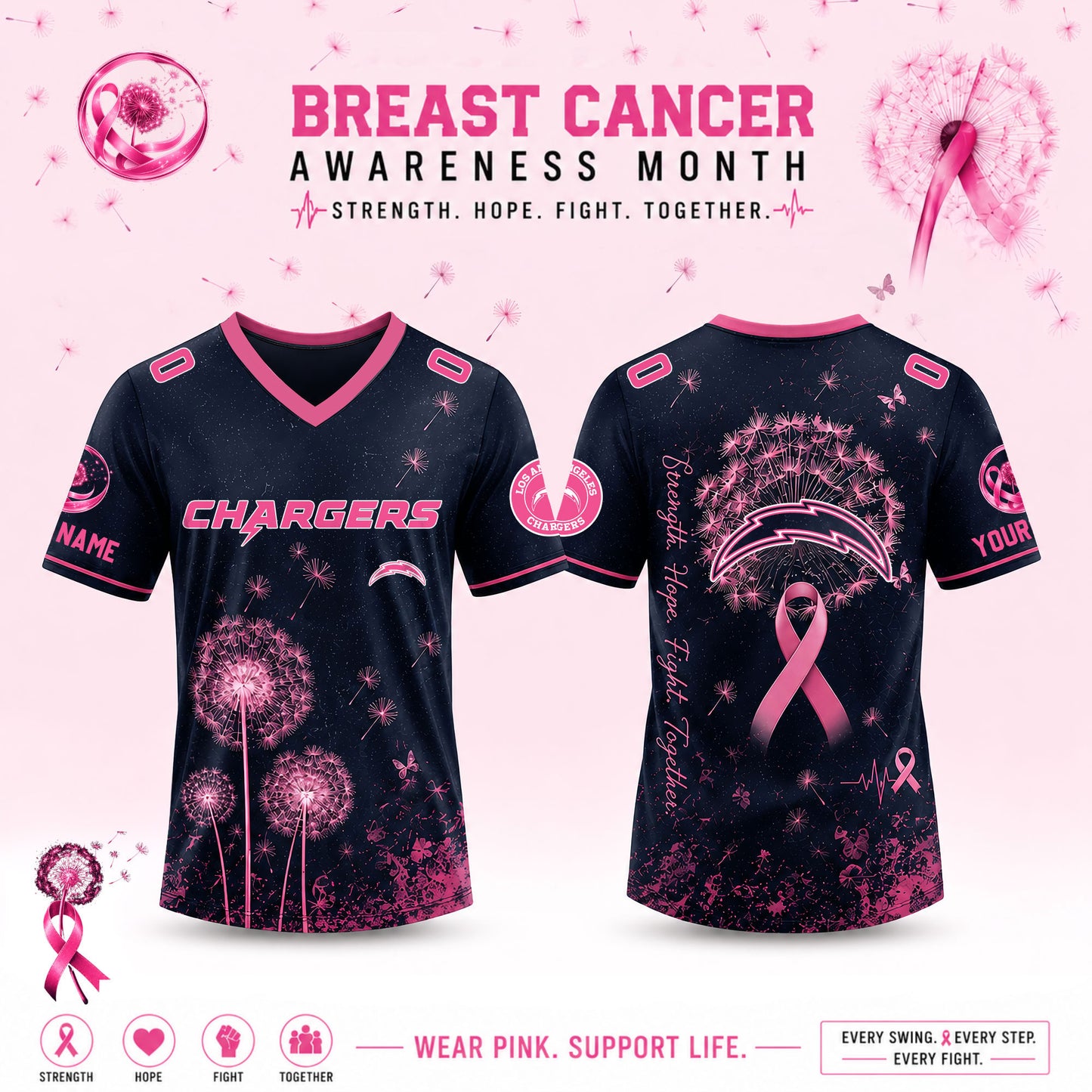 Limited Edition Los Angeles Chargers 2026 Breast Cancer Awareness x Dandelion of Hope Jersey