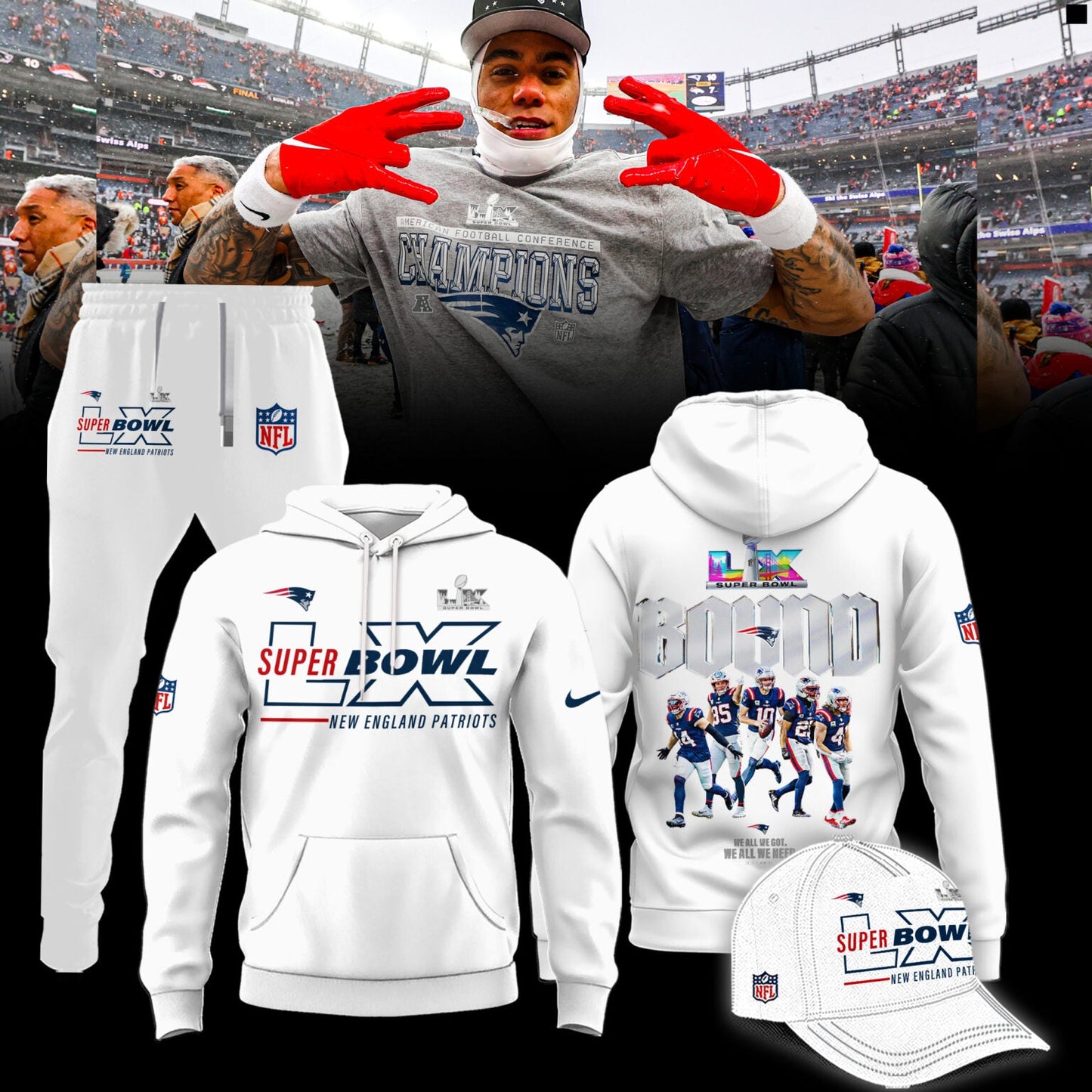 New England Patriots Super Bowl LX Roster Hoodie