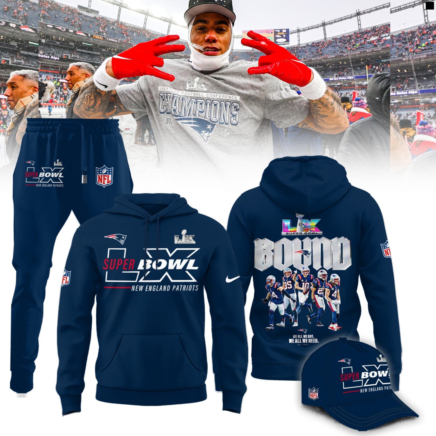 New England Patriots Super Bowl LX Roster Hoodie