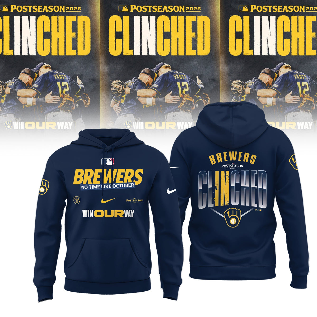 Limited Edition Milwaukee Brewers Postseason 2026 Clinched Hoodie