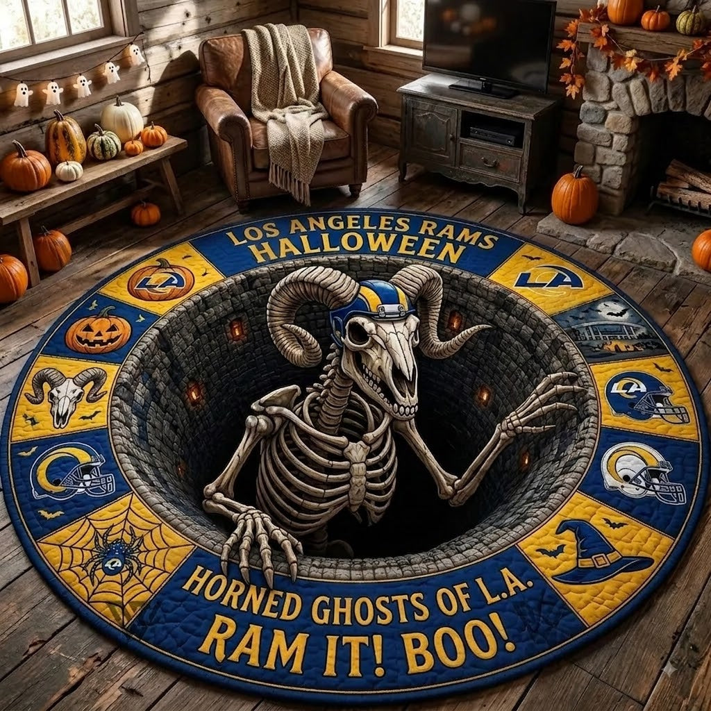 Limited Edition Los Angeles Rams 2026 Halloween Quilted Round Rug, Mats