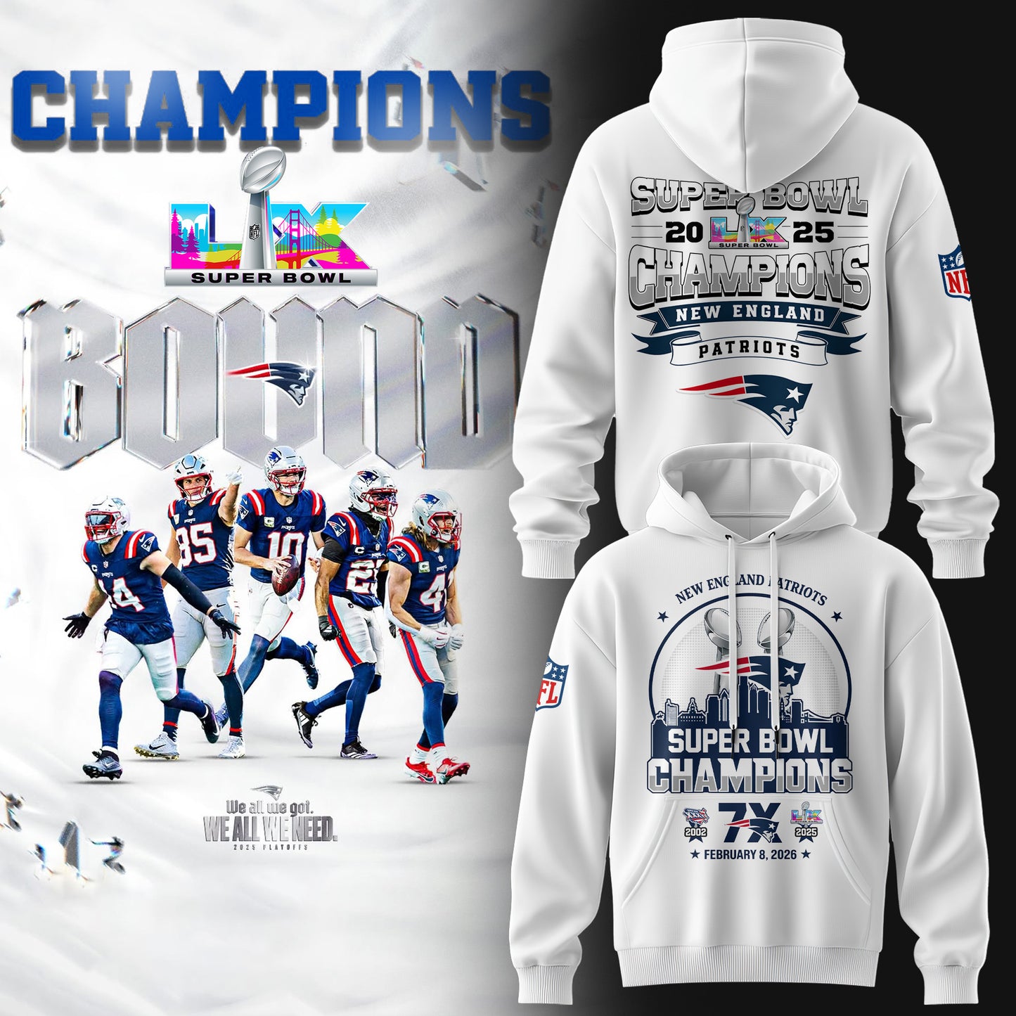 Limited Edition PATRIOTS CHAMPIONS Super Bowl LX Hoodie