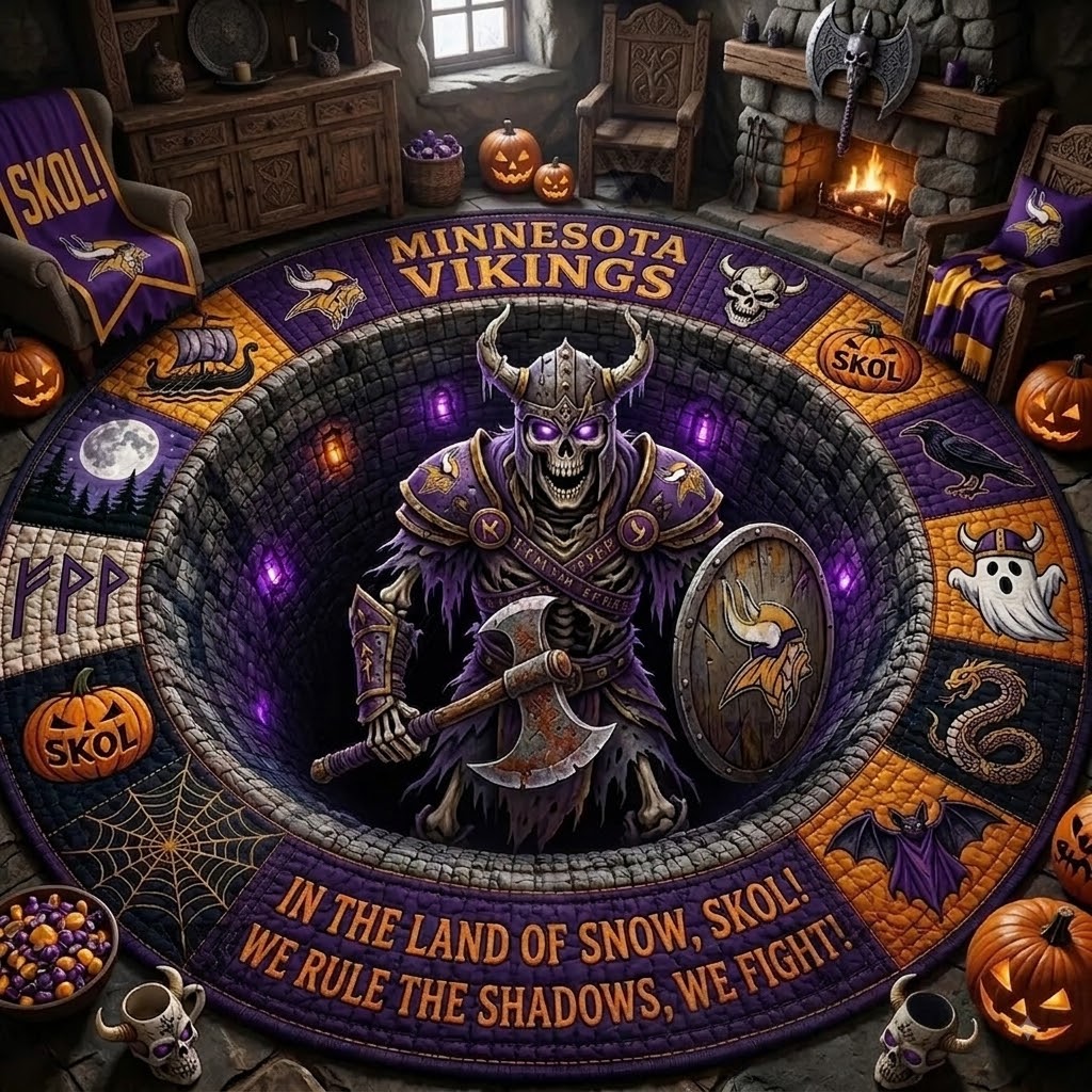 Limited Edition Minnesota Vikings 2026 Halloween Quilted Round Rug, Mats