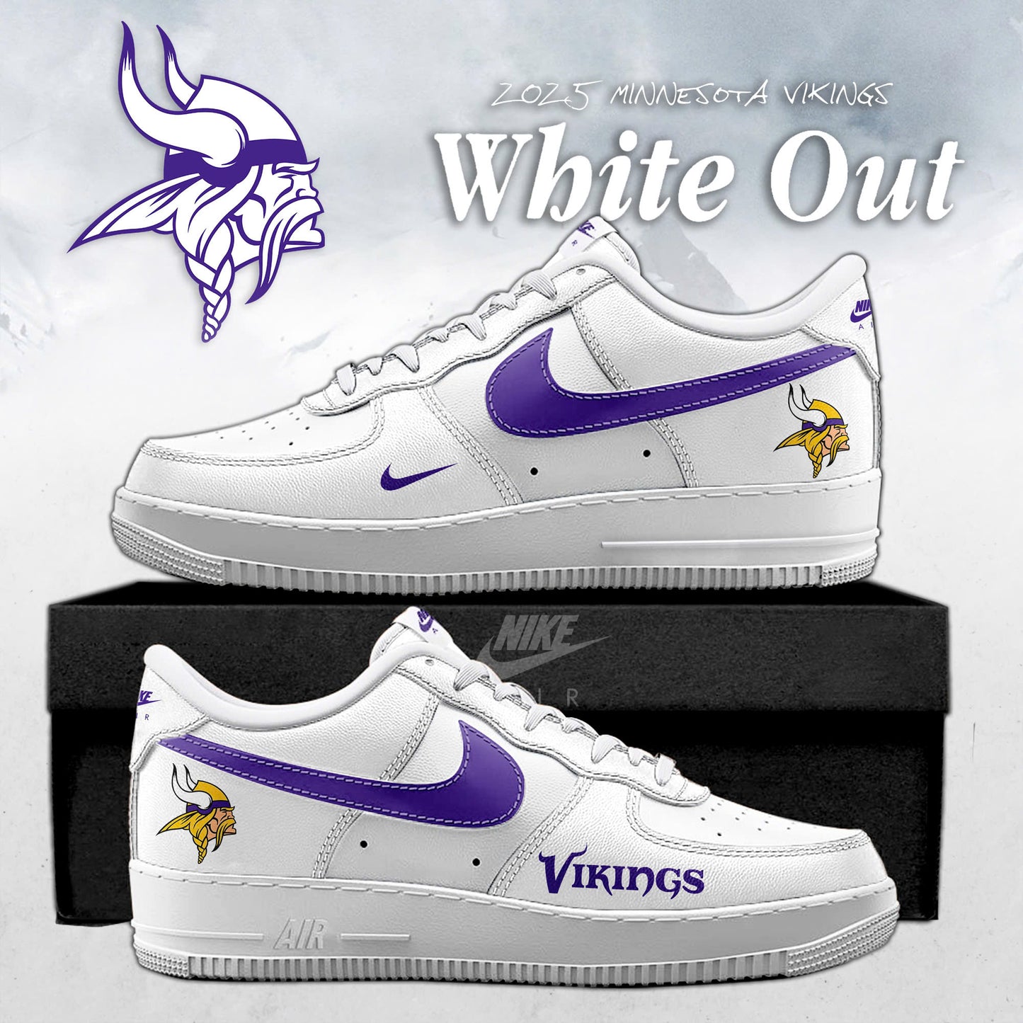 Minnesota Vikings White Out 2025 Special Edition AF1 Sneakers