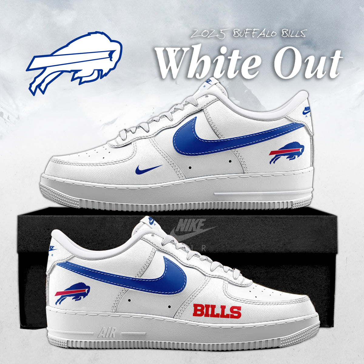 Buffalo Bills White Out Special Edition AF1 Sneakers