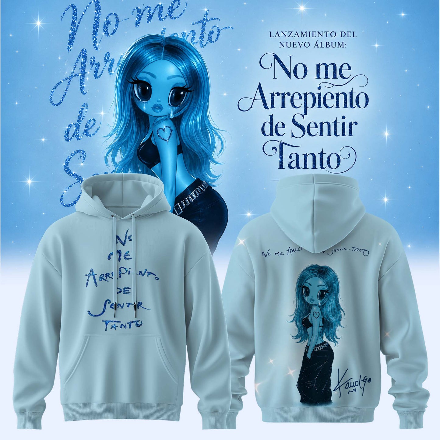 KaRol G Album “NO ME ARREPIENTO DE SENTIR TANTO” 🩵 – Hoodie
