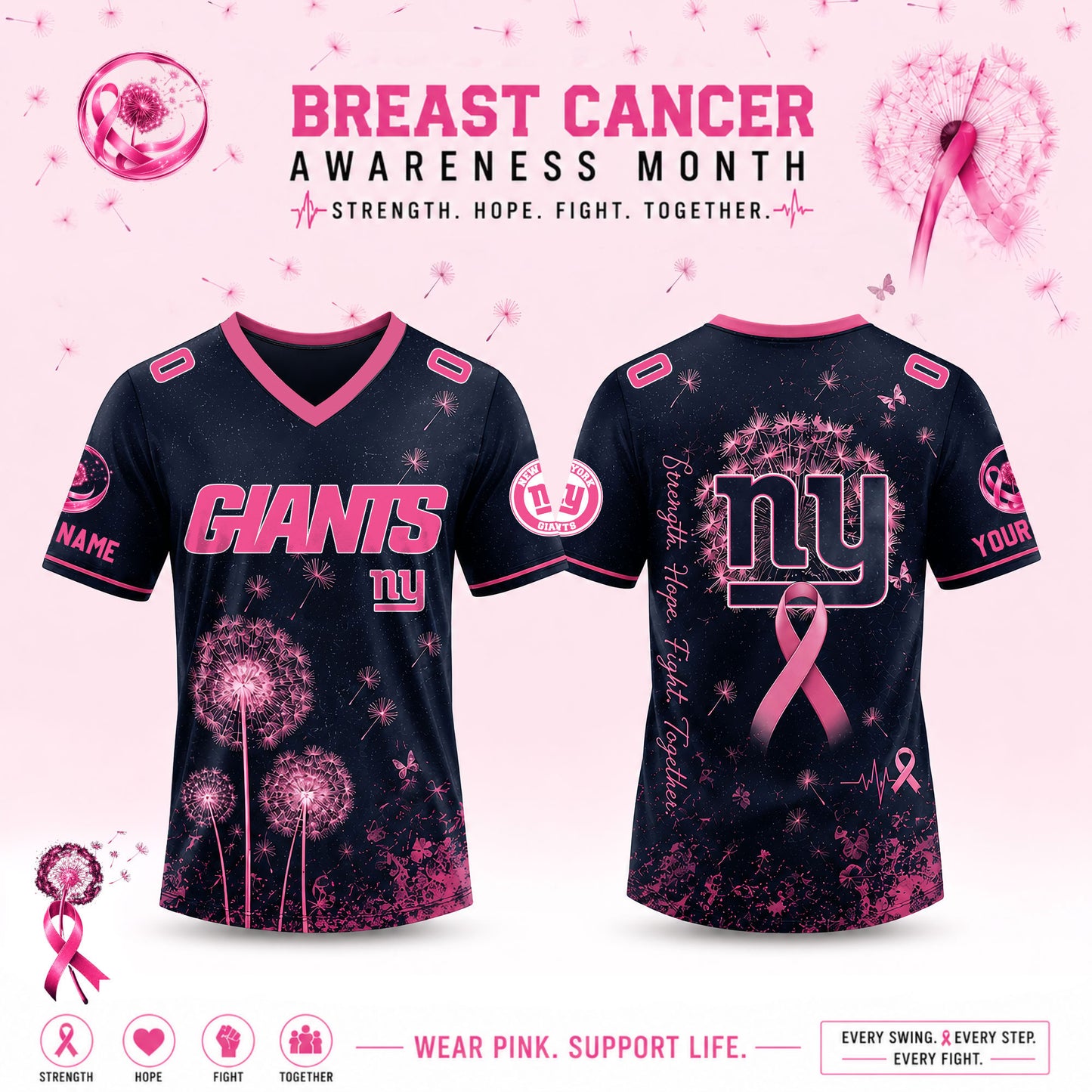 Limited Edition New York Giants 2026 Breast Cancer Awareness x Dandelion of Hope Jersey