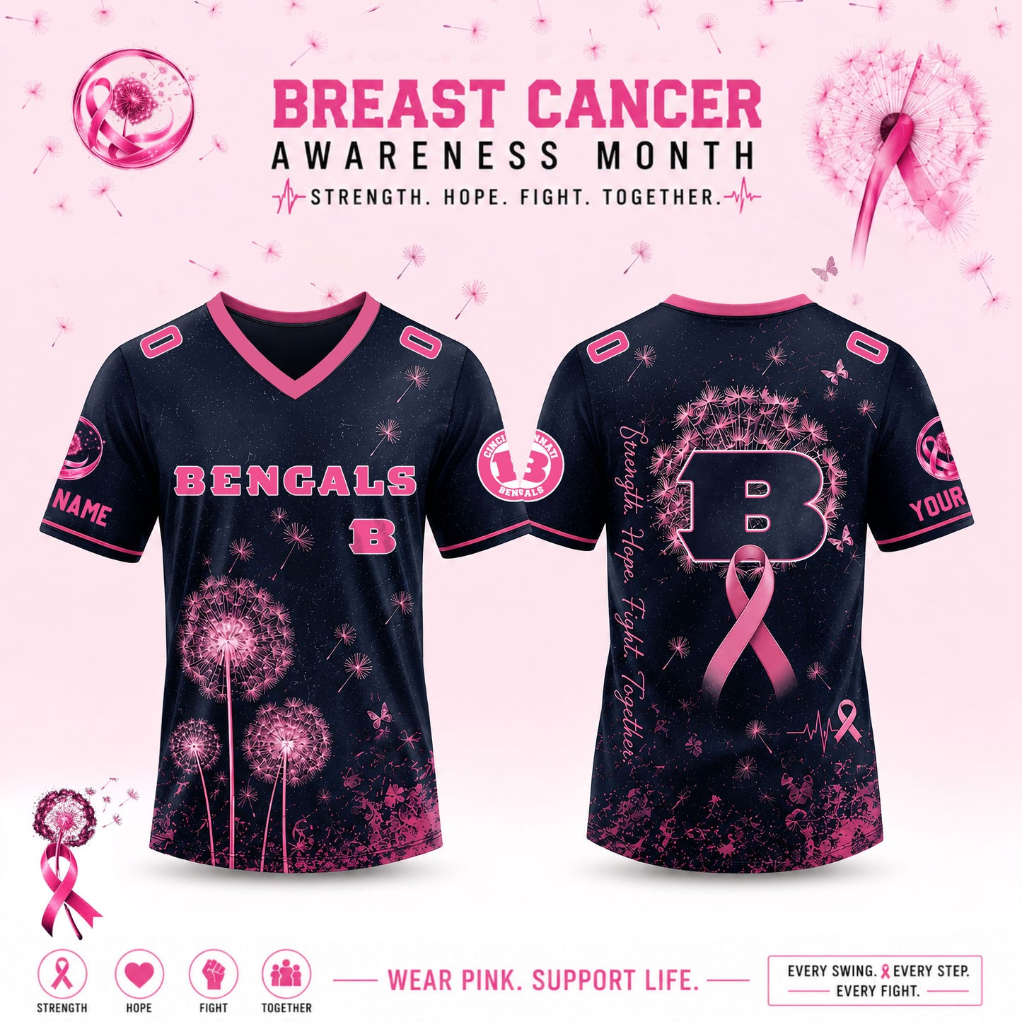 Limited Edition Cincinnati Bengals 2026 Breast Cancer Awareness x Dandelion of Hope Jersey