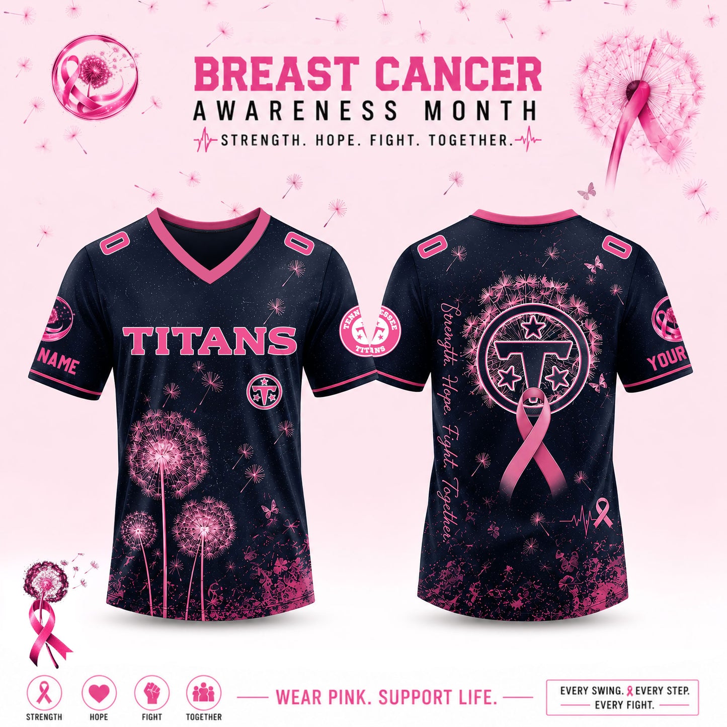 Limited Edition Tennessee Titans 2026 Breast Cancer Awareness x Dandelion of Hope Jersey