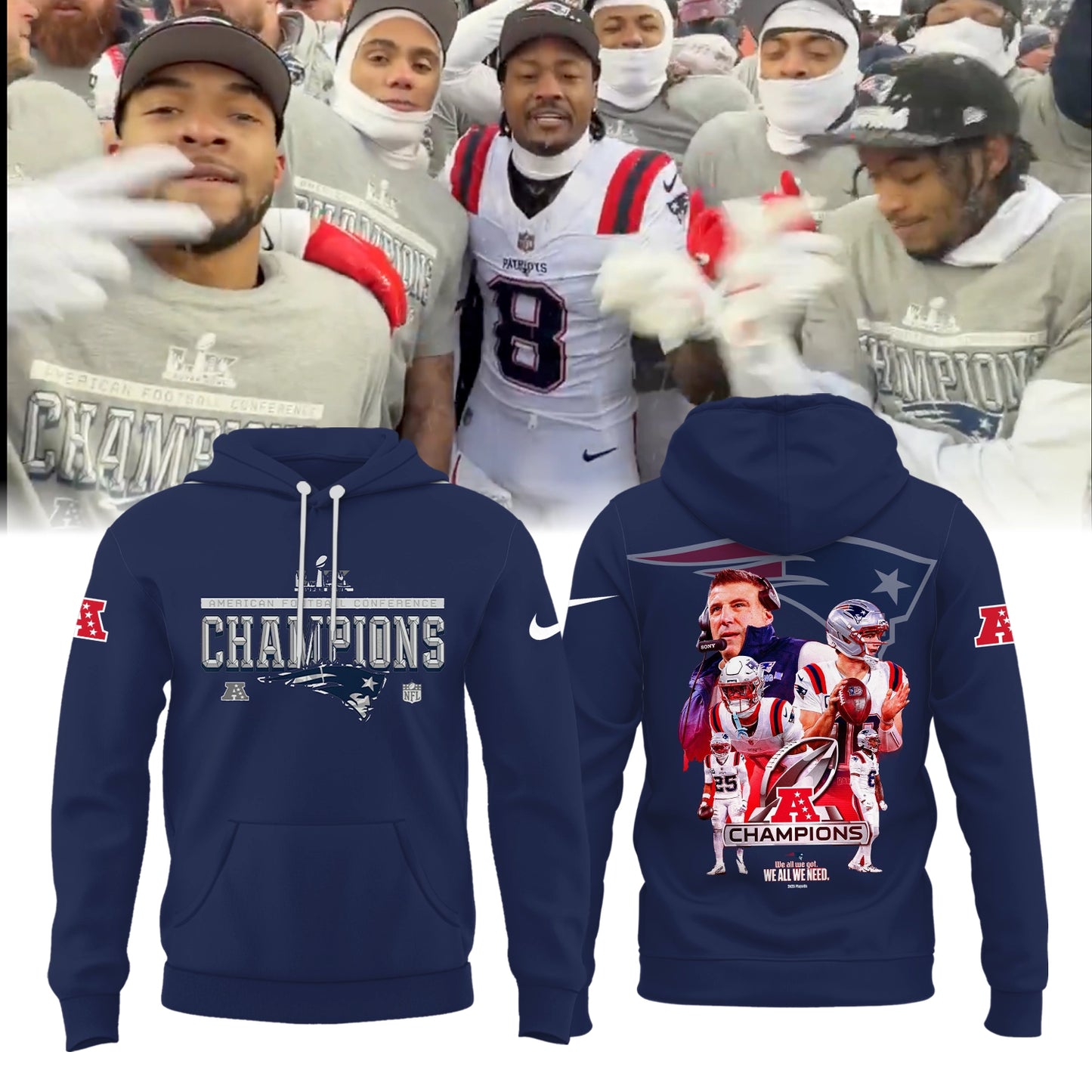 New England Patriots 2025 AFC Conference Champions Hoodie