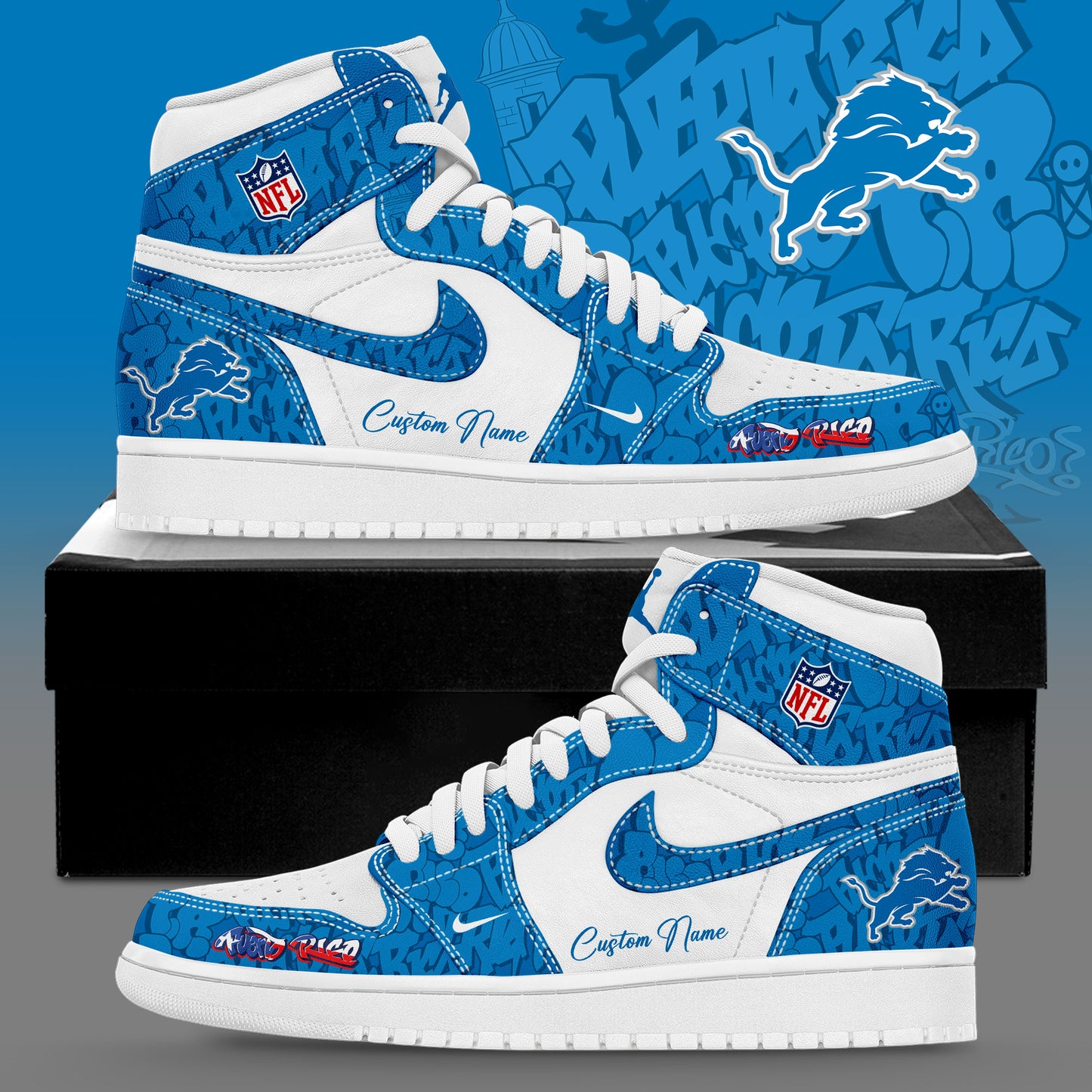 Detroit Lions Puerto Rican Custom Name Shoes JD