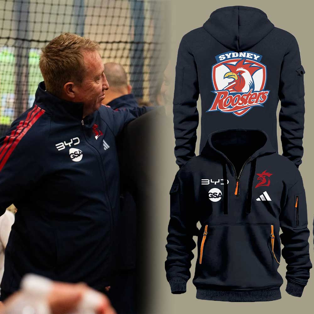 Sydney Roosters Coach Trent Robinson Presentation Blue Half Zip Hoodie