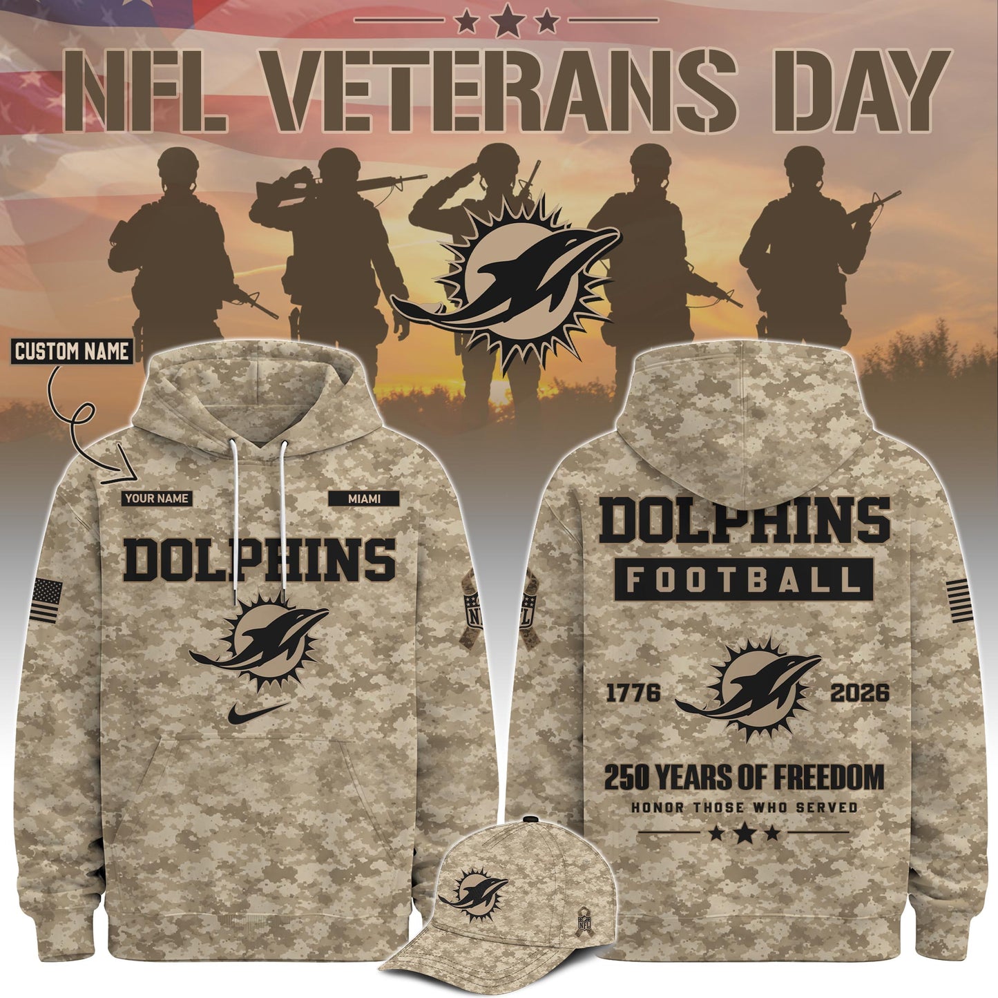 Limited Edition Miami Dolphins Veterans Day 2026 Hoodie