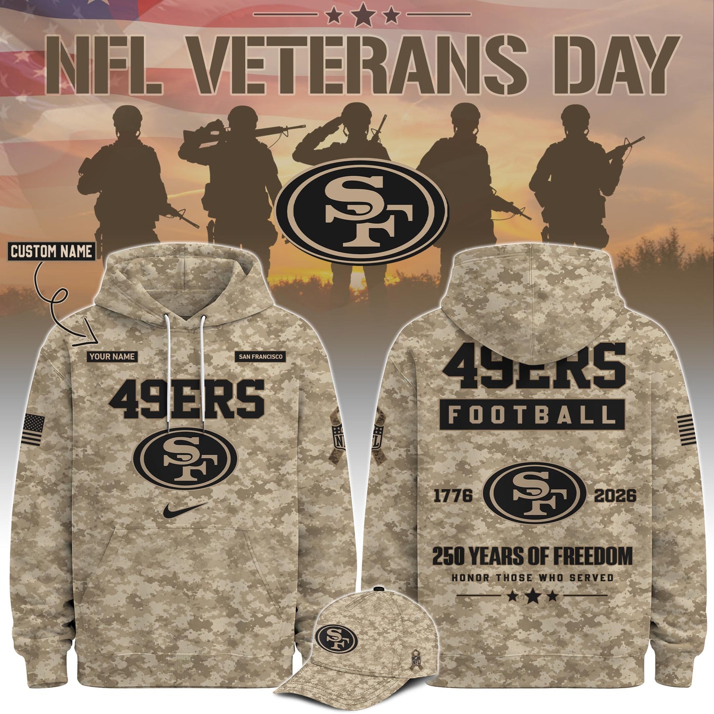 Limited Edition San Francisco 49ers Veterans Day 2026 Hoodie