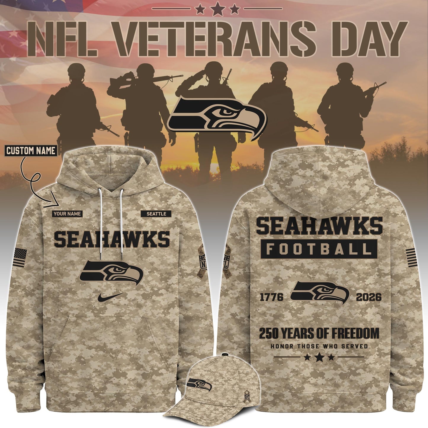 Limited Edition Seattle Seahawks Veterans Day 2026 Hoodie