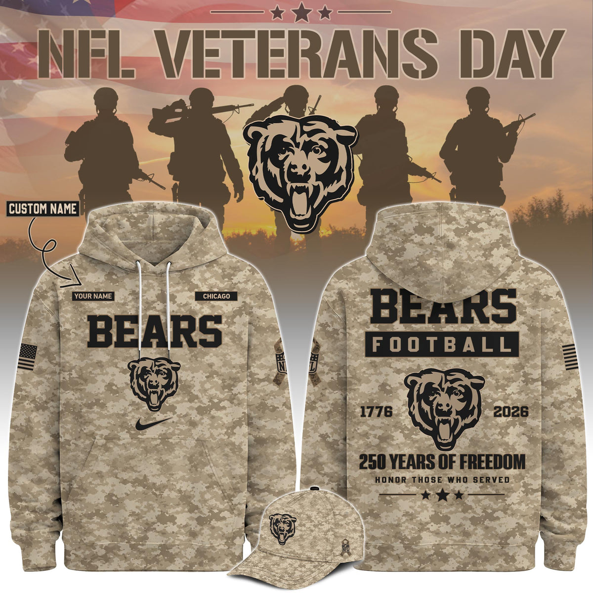Limited Edition Chicago Bears Veterans Day 2026 Hoodie