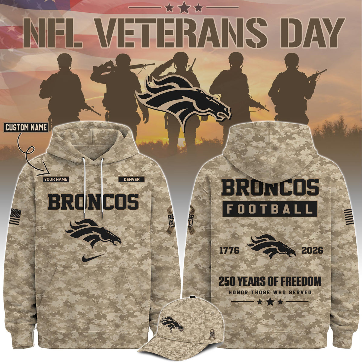 Limited Edition Denver Broncos Veterans Day 2026 Hoodie