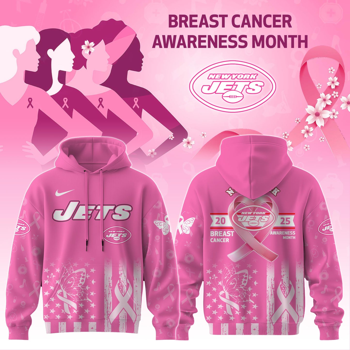 New York Jets Special Breast Cancer Awareness Month Limited Edition Hoodie 2025
