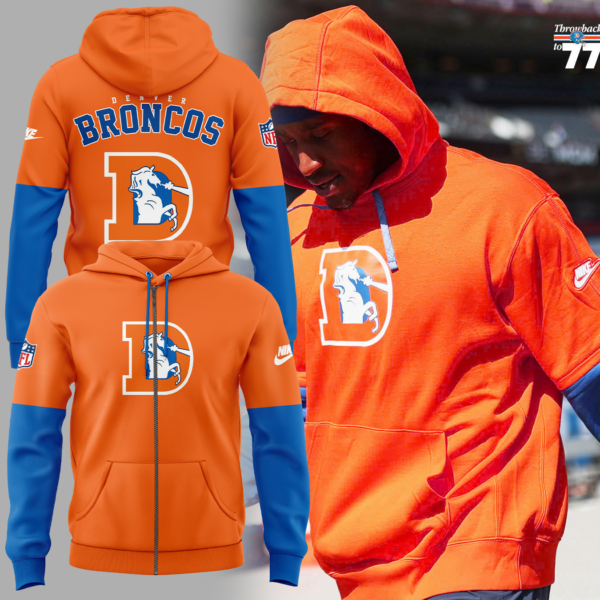 Denver Broncos NFL 2024 Limited Throwback To 77 Orange Zip Hoodie