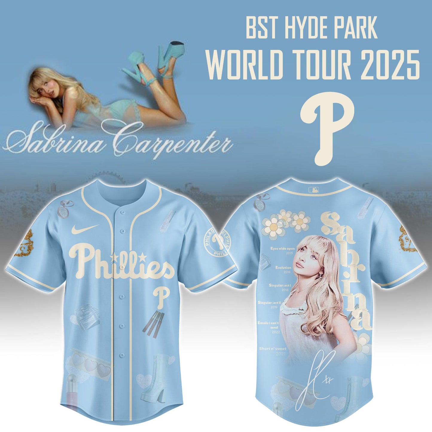 P Phillies x Sabrina Carpenter Short n™ Sweet Tour� Jersey Editions Limited +Selling Out Fast
