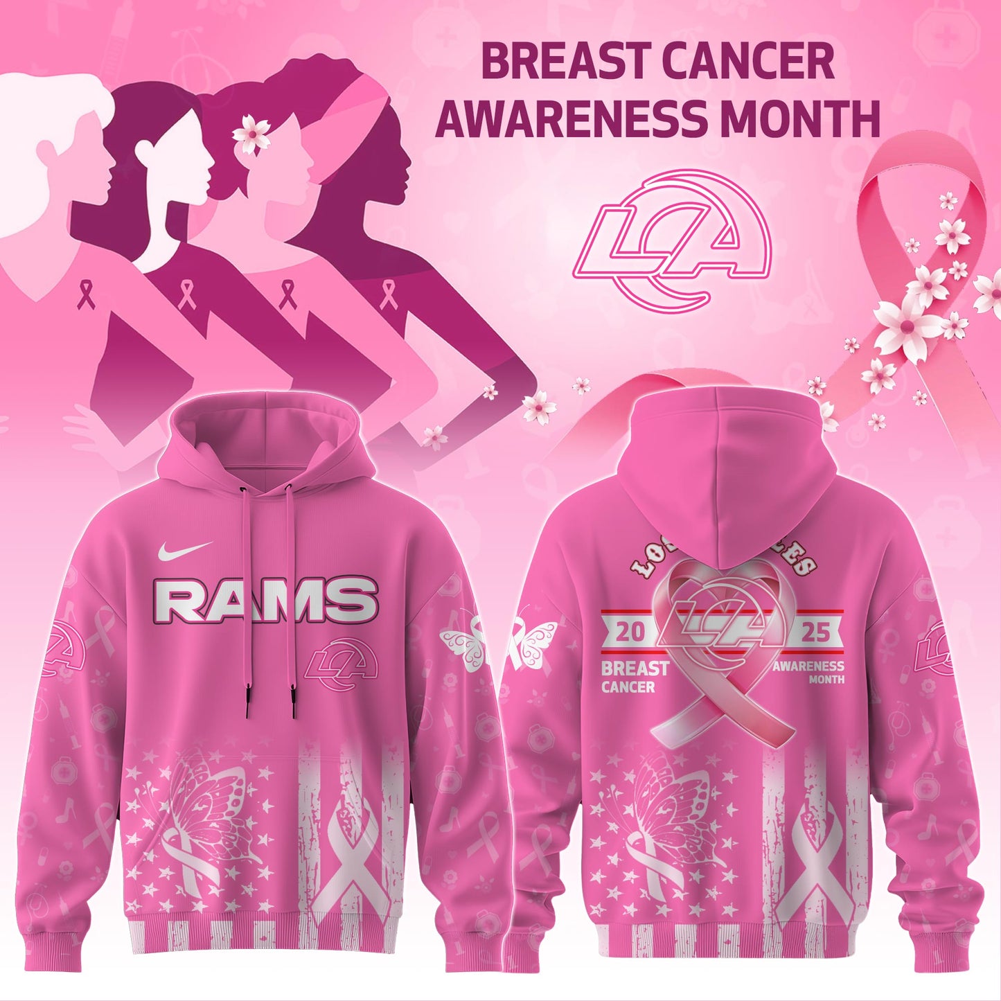 Los Angeles Rams Special Breast Cancer Awareness Month Limited Edition Hoodie 2025