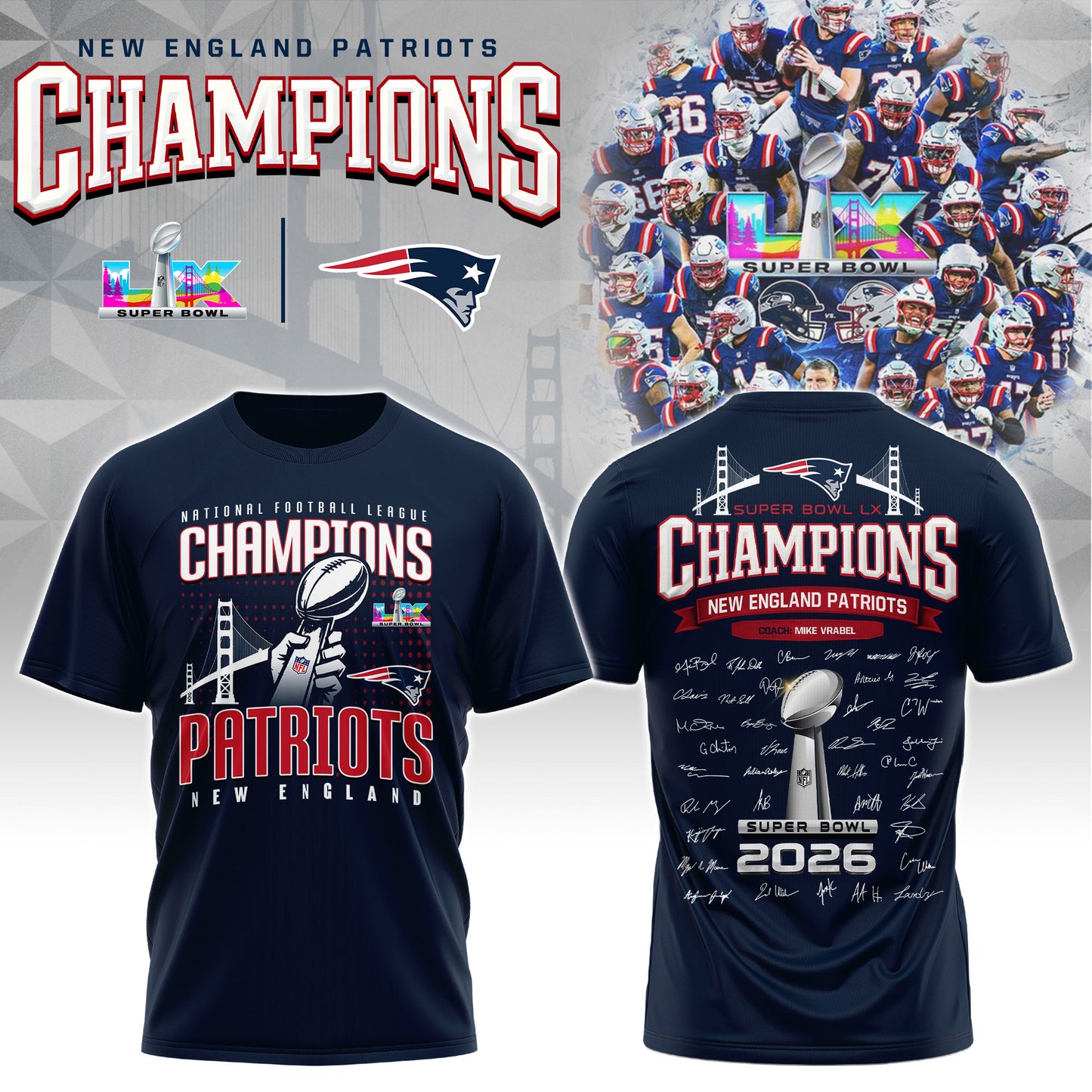 New England Patriots– Super Bowl LX 2025 Champions T-Shirt