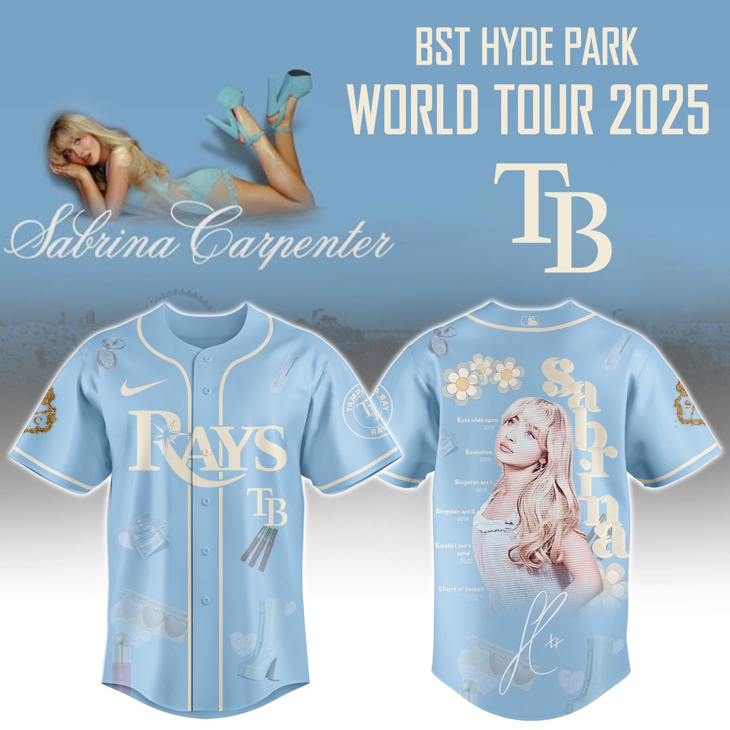 T B Rays x Sabrina Carpenter Short n™ Sweet Tour� Jersey Editions Limited +Selling Out Fast