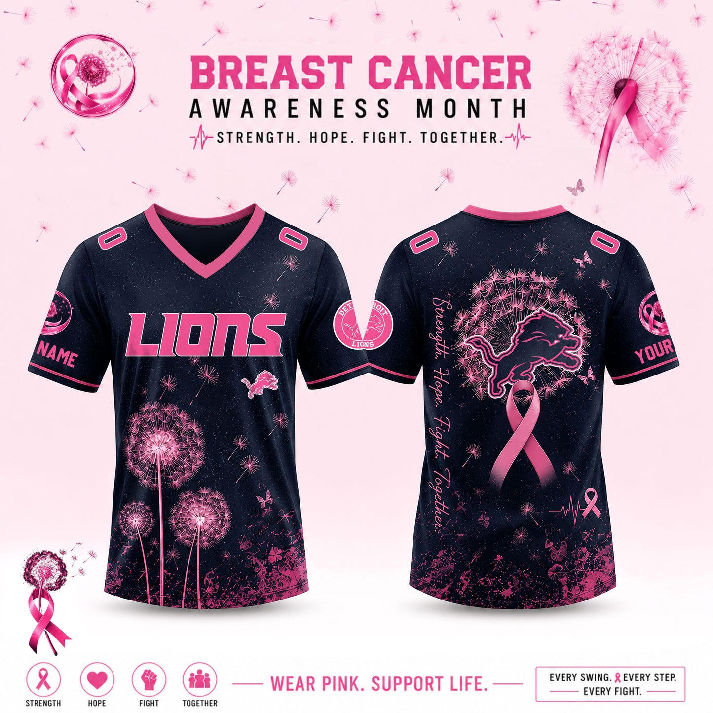 Limited Edition Detroit Lions 2026 Breast Cancer Awareness x Dandelion of Hope Jersey