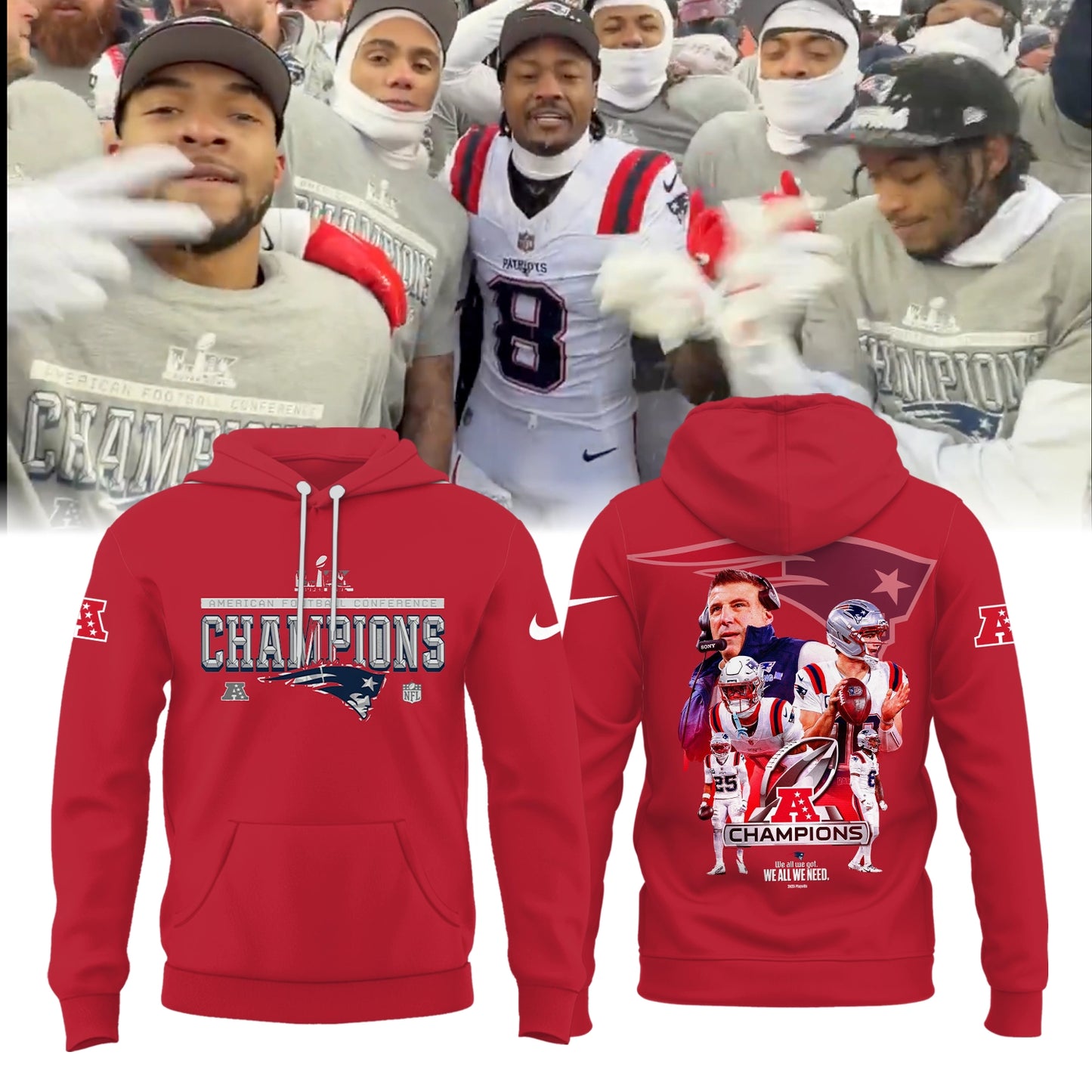 New England Patriots 2025 AFC Conference Champions Hoodie