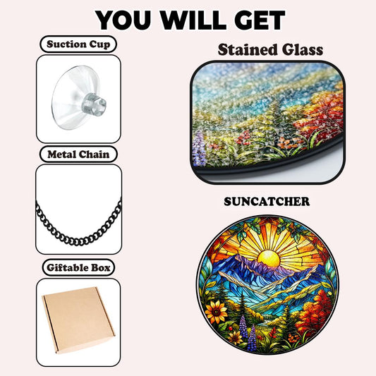 Meadow Flowers Wild Flowers Stained Glass Suncatcher Decor Home,Flower Suncatcher Gift,Colorful Light Catcher Window Hanging,Gift For Mom