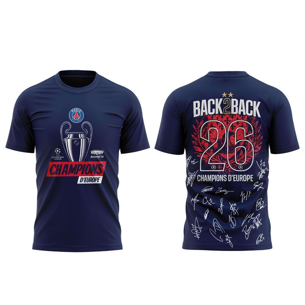 PSG 2026 Back To Back Champions Of Europe Limited T-Shirt