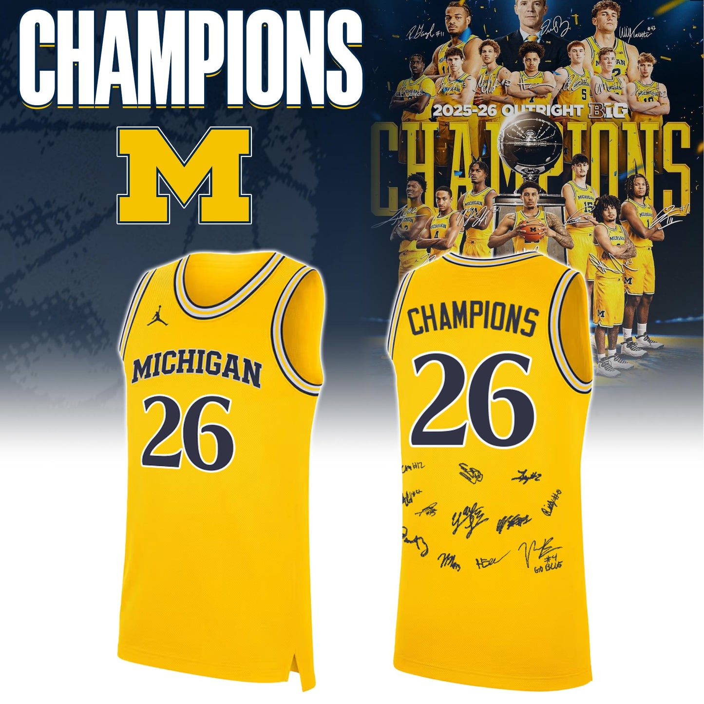 MICH Special NCAA Basketball Champions 2026 Limited Edition Yellow Jersey