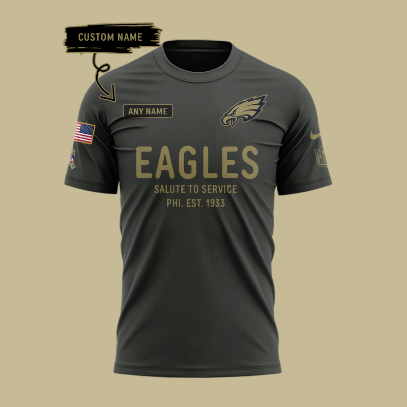 Philadelphia Eagles Salute to Service Sideline 2025 T Shirt Custom NAME
