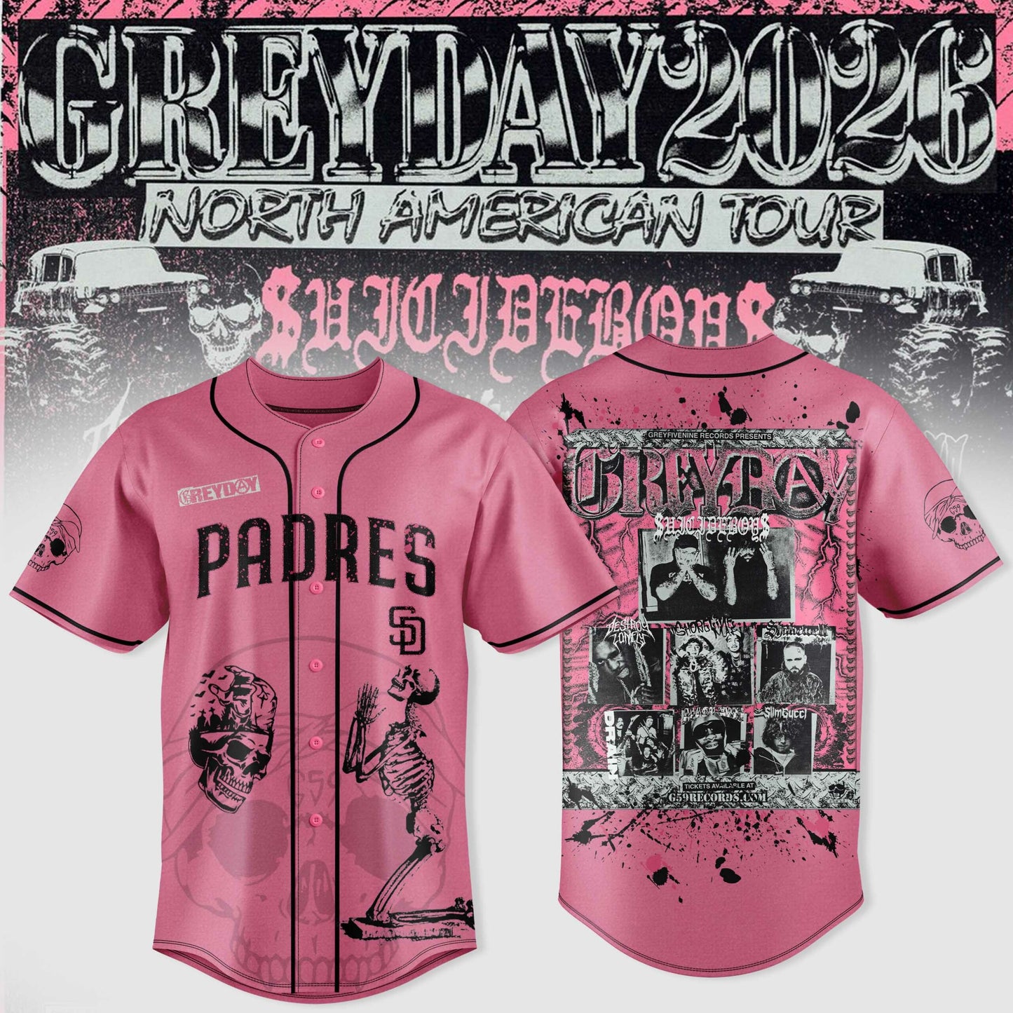 San Diego Padres X $uicideboy$ Greyday 2026 – North American Tour Jersey