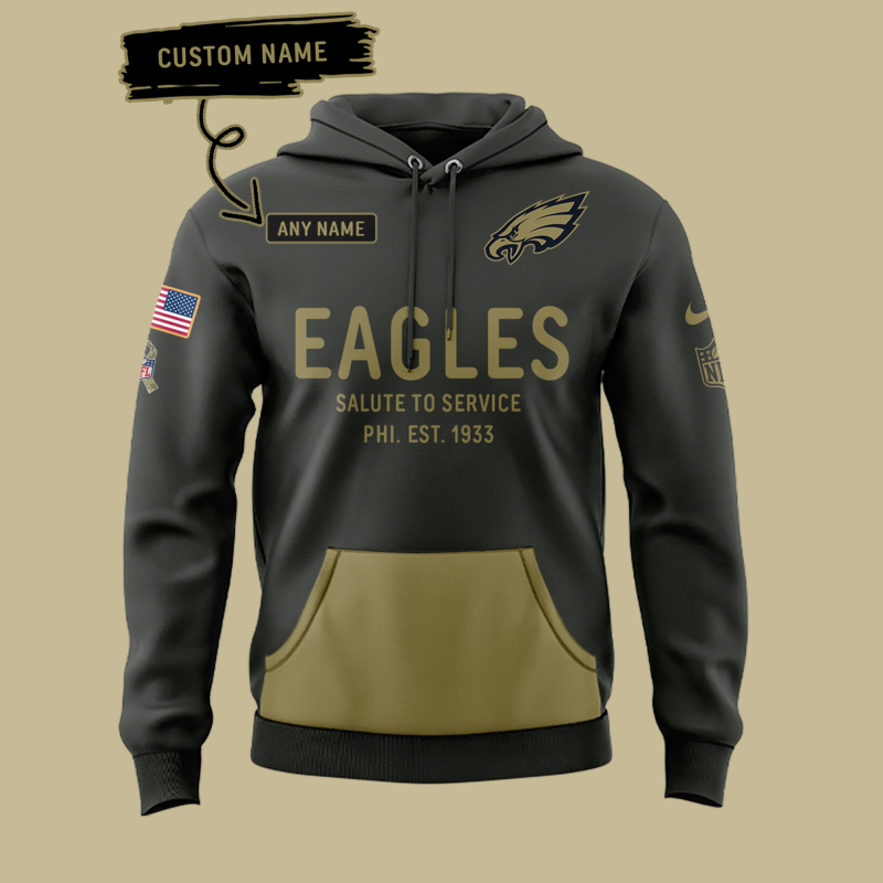 Philadelphia Eagles Salute to Service Sideline 2025 Hoodie Custom NAME