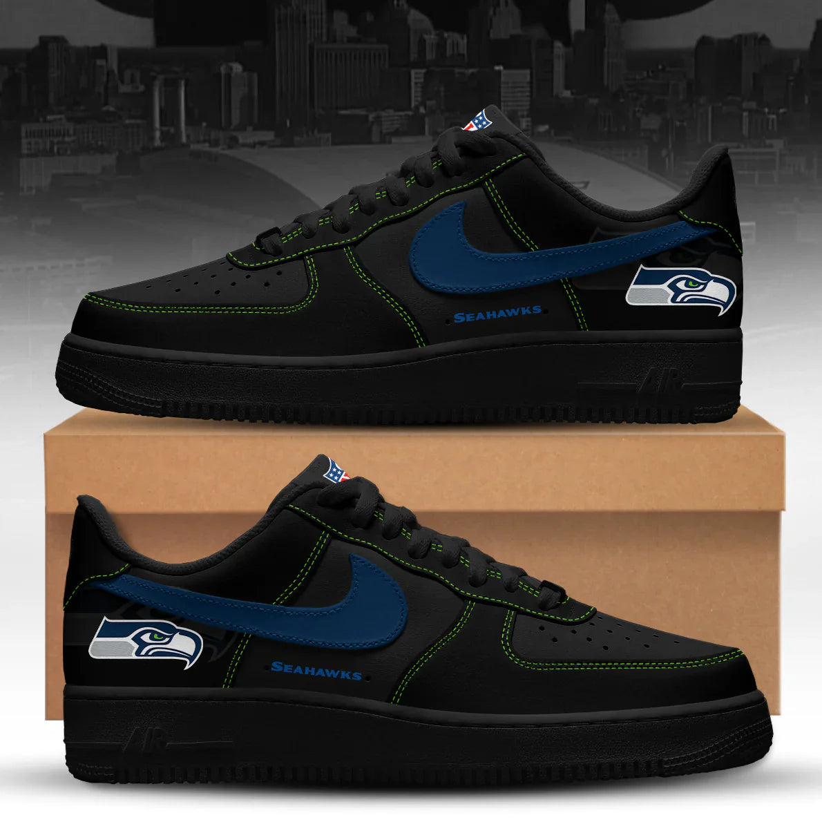 Seattle Seahawks Back In Black Special Edition AF1 Sneakers