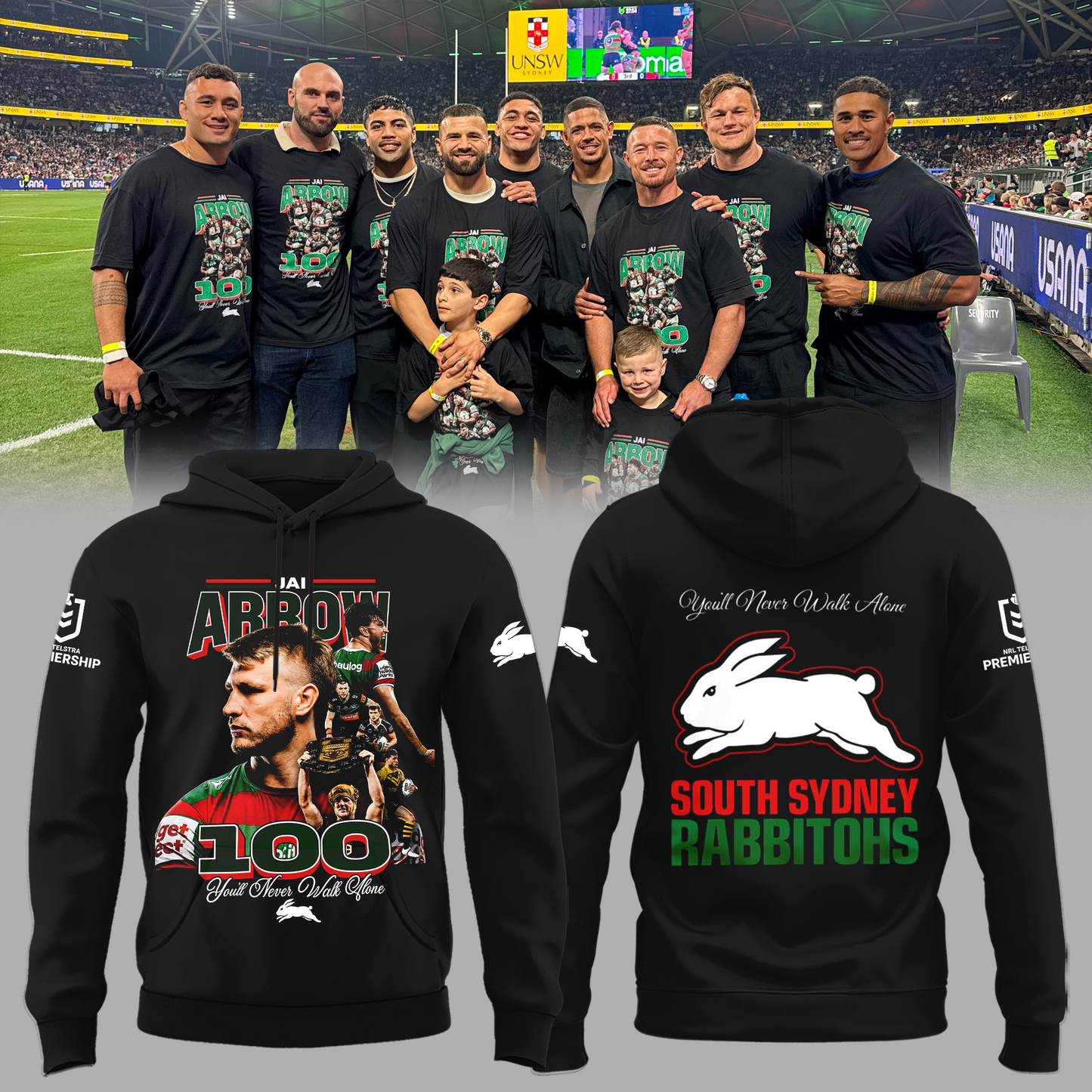 South Sydney Rabbitohs - Jai Arrow 100th Rabbitohs game - You'll Never Walk Alone Hoodie