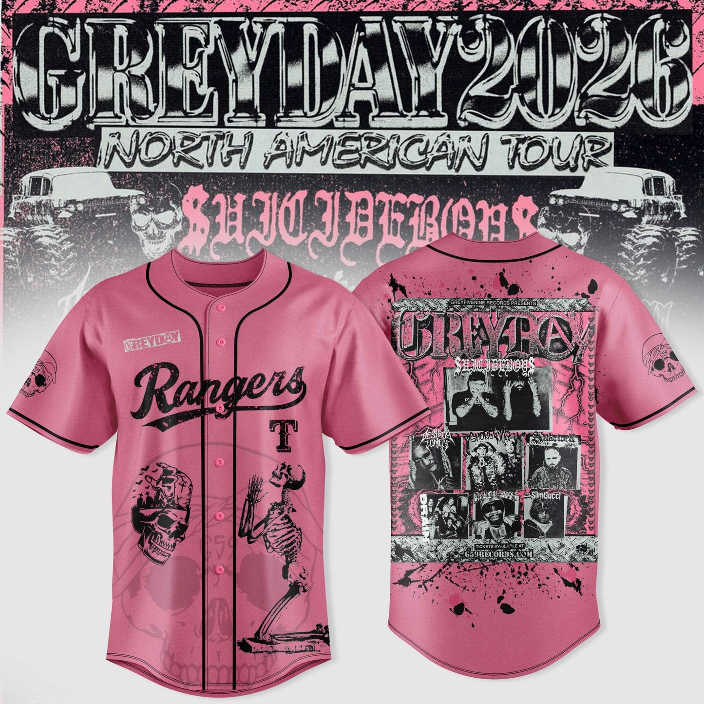 Texas Rangers X $uicideboy$ Greyday 2026 – North American Tour Jersey