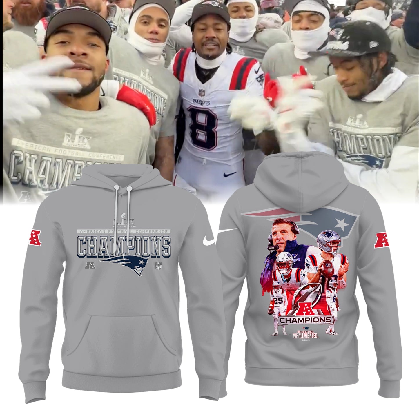 New England Patriots 2025 AFC Conference Champions Hoodie