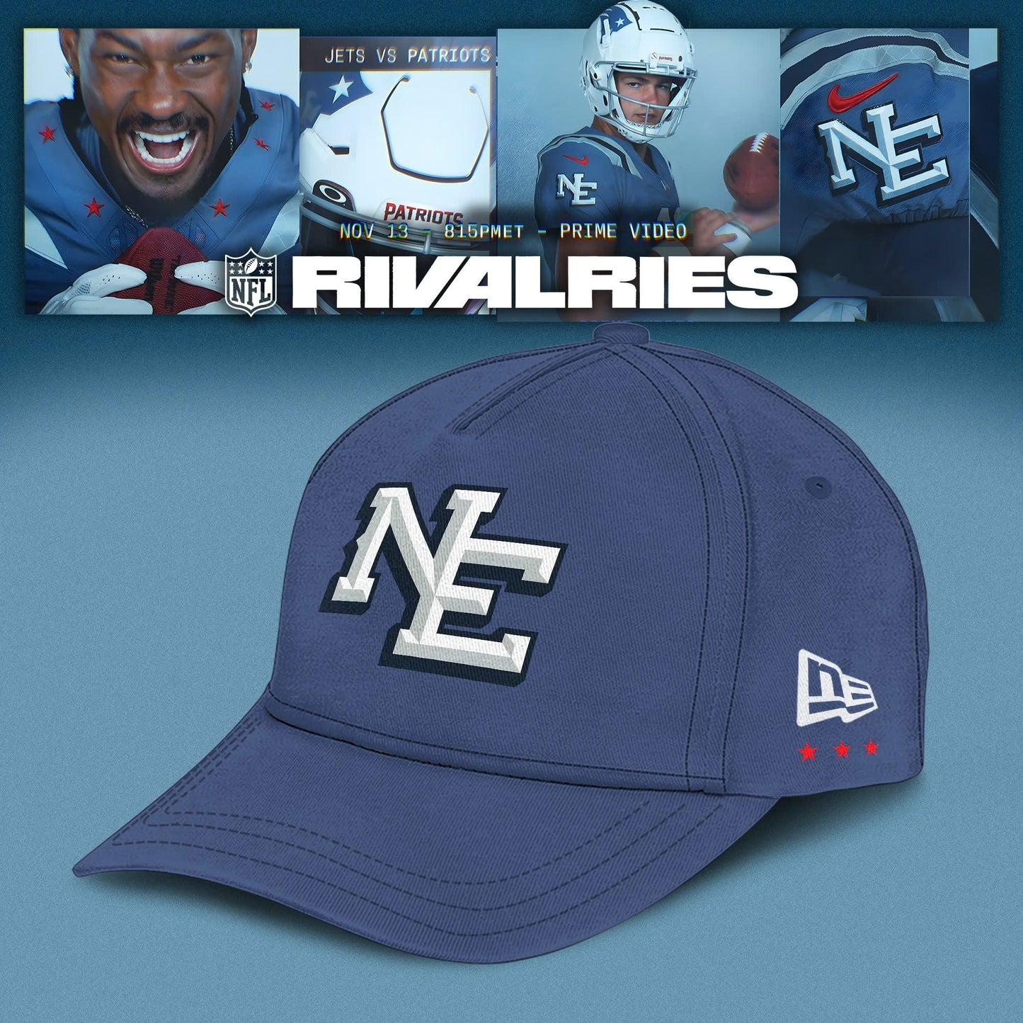 New England Patriots 2025 Rivalries Nor’Easter Storm Blue Hoodie