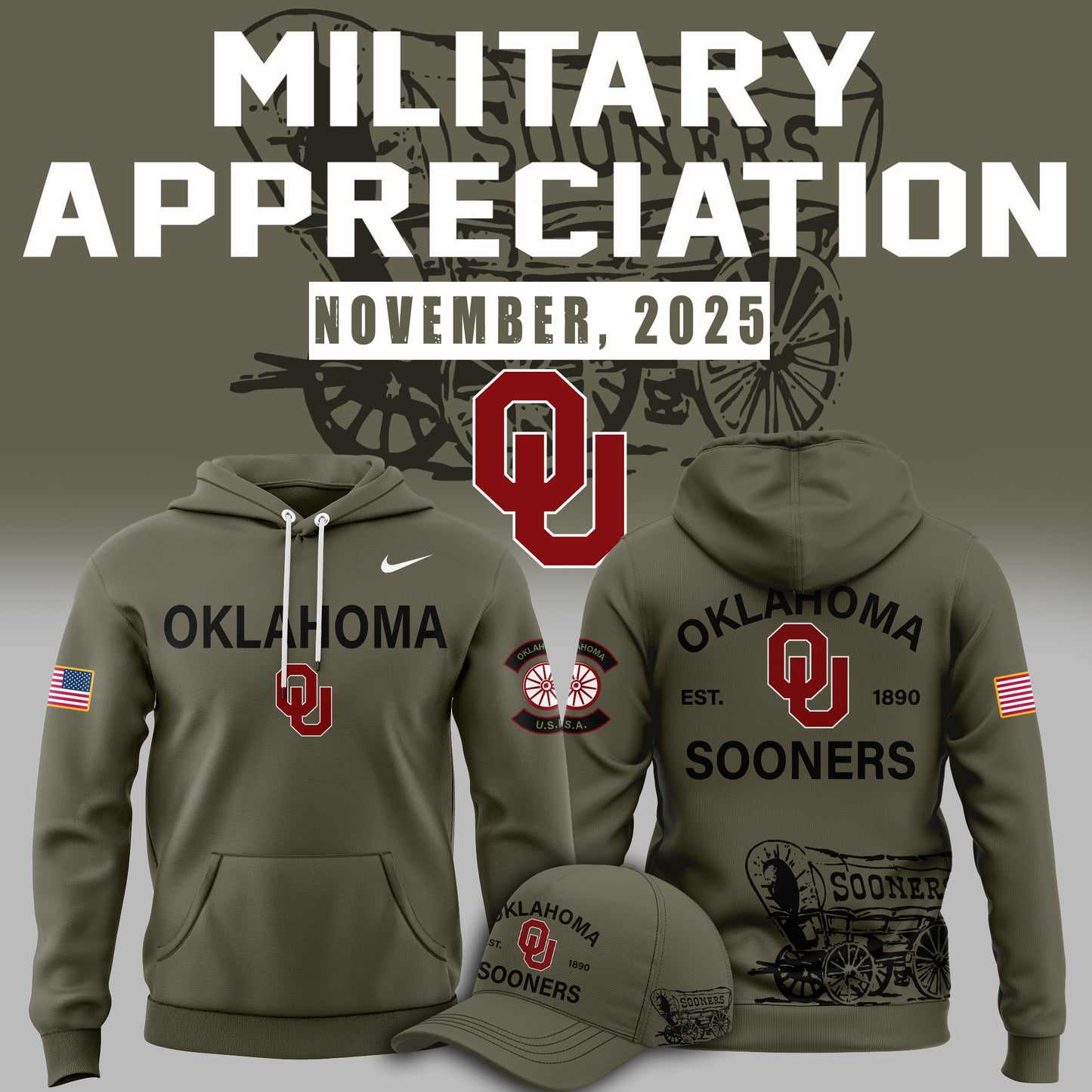 Limited Edition 2025 Oklahoma Sooners Football Military Appreciation Hoodie