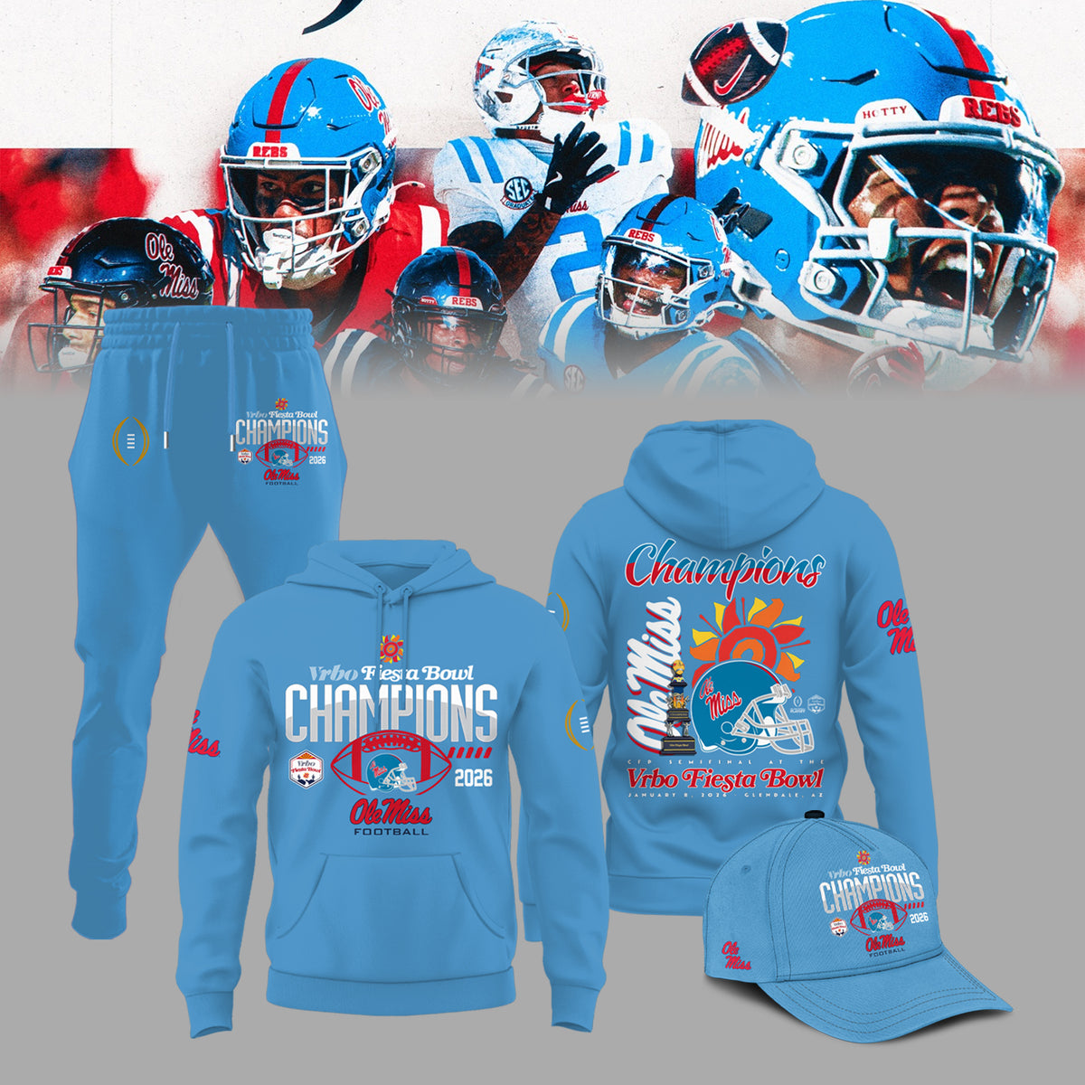 Ole Miss Vrbo Fiesta Bowl Champion 2026 Blue Hoodie