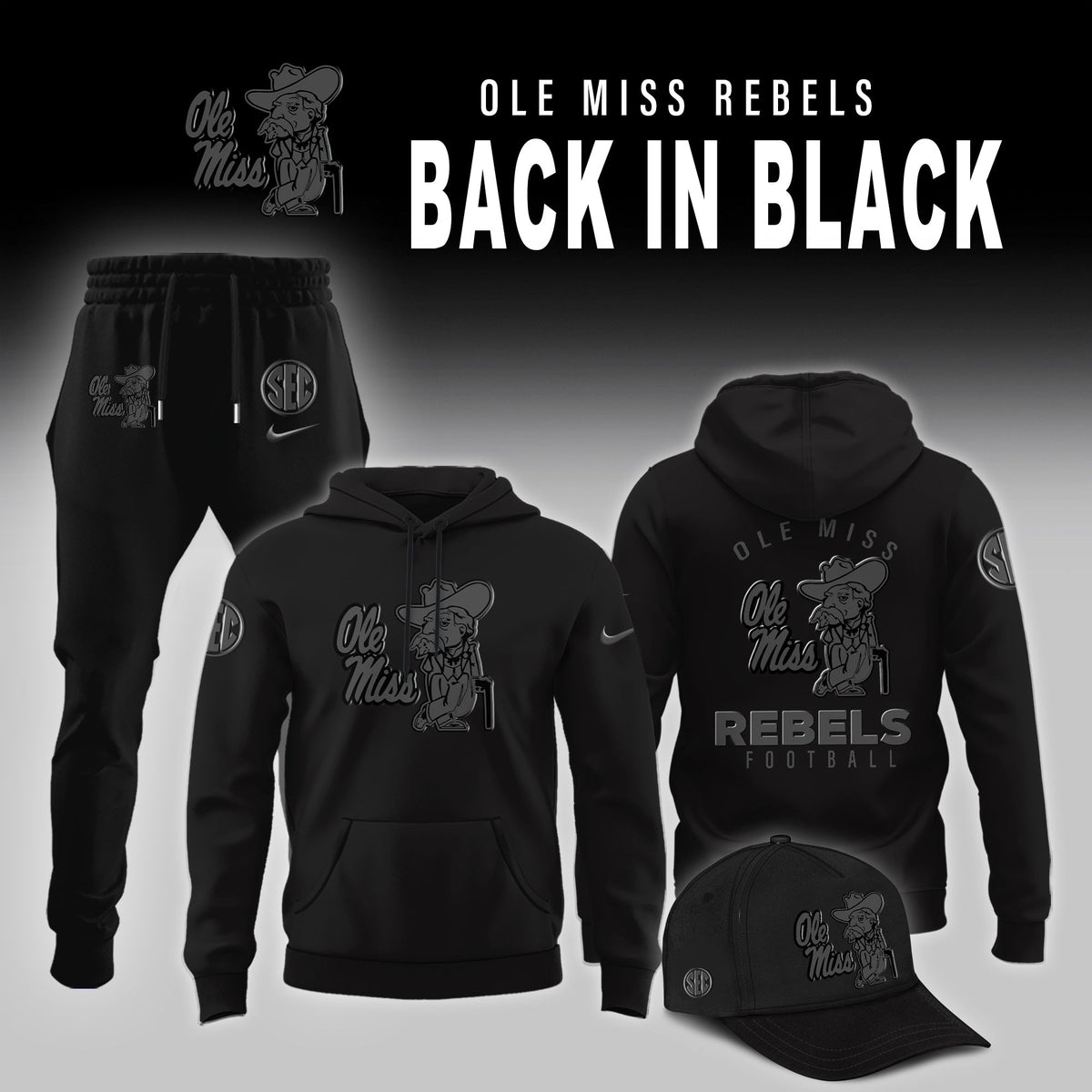 Ole Miss Football Back In Black Limited Edition Combo Hoodie